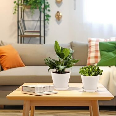 KINGLAKE Набір горщиків для квітів 8 шт. 17 см, пластикові горщики для рослин, квітів, кактусів та сукулентів з підставкою, кольорові (білі)