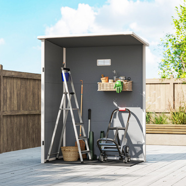 Сарай для інструментів Outsunny з пластику, 1,14 м², 151 x 92 x 193 см, з похилим дахом, підлогою та вікном, сірого кольору