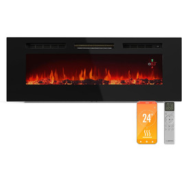 Електрокамін Klarstein Galeras Smart 1800 Вт, LED-полум'я, керування через додаток і пульт, регулювання кольору та яскравості, захист від перегріву, настінний, 127x47x13 см, чорний