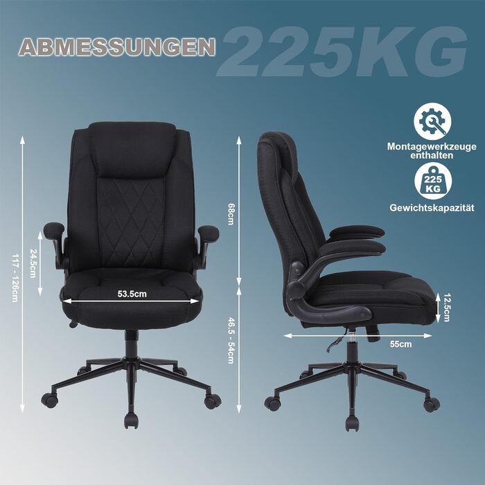 Офісний крісло Flysky з високою спинкою, регульованою висотою та підголівником, чорне. Ергономічне крісло для офісу, чорний.