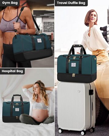 Сумка-рюкзак LOVEVOOK 37L, чорно-блакитна, для подорожей, спортзалу, пологів, з відділенням для взуття та мокрих речей, водонепроникна, ручна клада