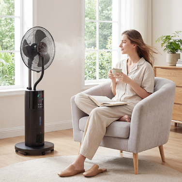 Багатофункціональний вентилятор 4-в-1 з водяним туманом, очищувачем повітря, захистом від комарів, таймером на 9 годин, 3 режимами та дистанційним керуванням. Чорний