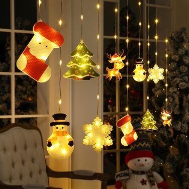 Льоново-новорічна світлодіодна штора-гірлянда Bloomwin з 3D-мотивами, 120 LED, 8 режимів, USB, тепле біле світло, для прикраси вікон та інтер'єру