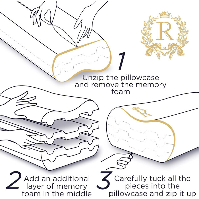 Подушка Royal Therapy з піною Memory Foam, 4 шари, бамбук, регульована висота, для тих, хто спить на боці