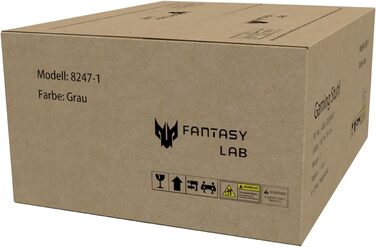 Ігрове крісло Fantasylab 200 кг, 4D підлокітники, поперекова підтримка, ергономічний, чорний/сірий