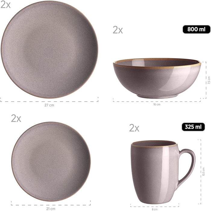 Набір посуду MÄSER 16-ти частинний, пісочний колір, кераміка, для 4 осіб, вінтажний стиль