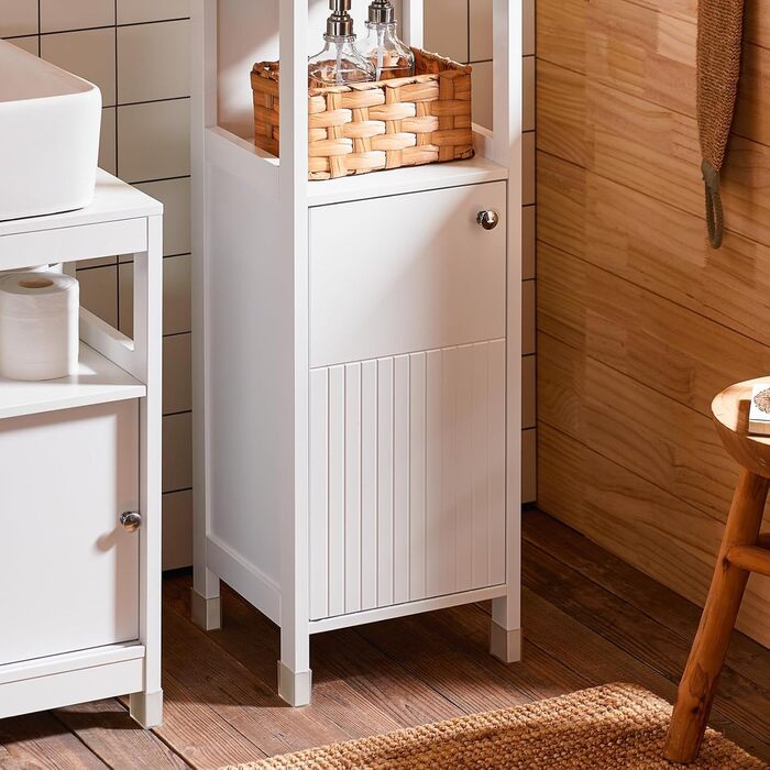 Шафка для ванної кімнати SoBuy BZR186-W, 30x30x89 см, білий колір, з регульованими полицями, вузька, для маленьких ванних кімнат