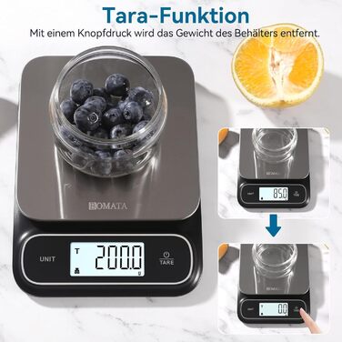 Кухонні ваги BOMATA: цифрові, з нержавіючої сталі, IPX6, 5 кг, 0.1 г, USB-C, для приготування їжі, випічки, схуднення