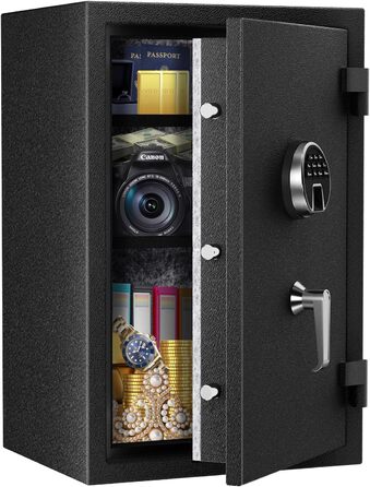 Біометричний вогнестійкий сейф WASJOYE з відбитком пальця, цифровою клавіатурою та зарядкою Type-C, 66L, для дому, офісу, готелю, водонепроникний, для документів та готівки