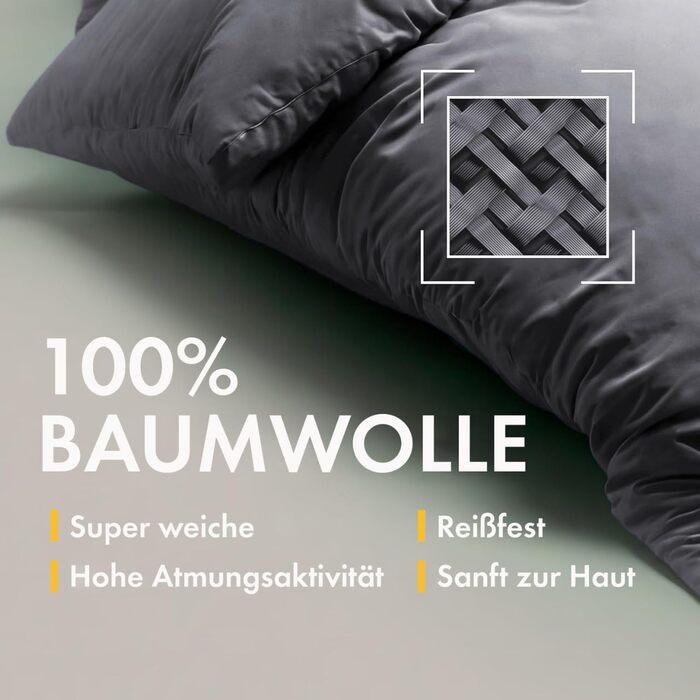 Комплект постільної білизни Sleeptime 200x200, 3-частини - 100% бавовна (200x200 см + 2x 80x80 см) - Oeko-TEX®, блискавка, легкий догляд, дихаючий, приємний до шкіри, антрацит-сірий