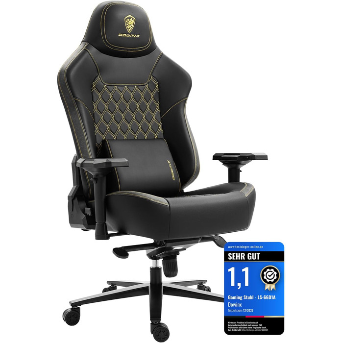 Ігровий крісло Dowinx 200 кг, ергономічний офісний крісло з 4D підлокітниками та підтримкою попереку, регульована висота, чорний