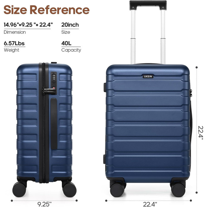 Набір валіз Roadcheer: Тріо валіз на колесах з полікарбонату з TSA-замком + рюкзак, 3 косметички та сумочка для взуття (Блакитний)