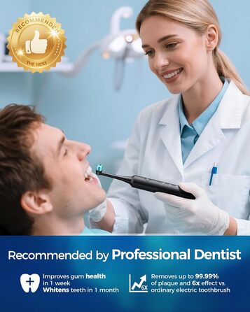 Електрична зубна щітка Rotierende для дорослих з 8 насадками, 4 режимами чищення, акумулятором на 60 днів та смарт-таймером 2 хв - професійна електрична зубна щітка (чорна)