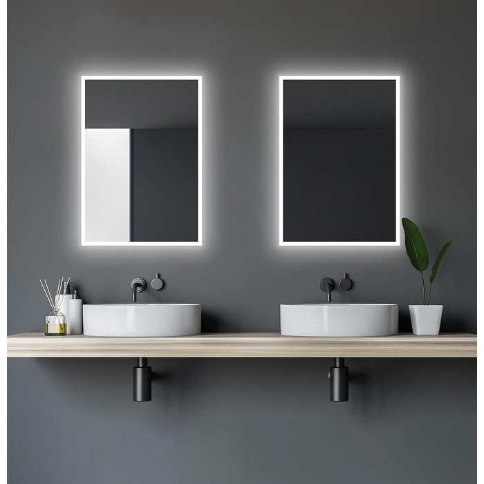 Дзеркало для ванної кімнати Talos з підсвічуванням 50x70 см - LED дзеркало з світловою рамкою, вологостійке (алюмінієва рама), нейтральний білий світ (4200K)