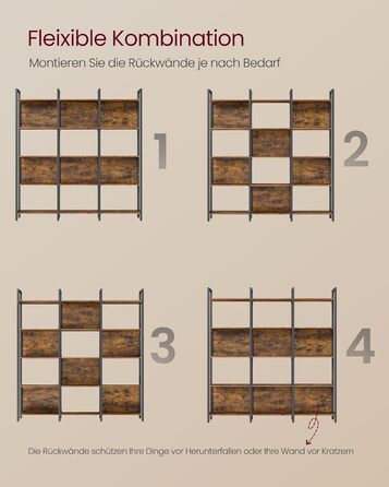 Стелаж VASAGLE з 5 полицями: для кухні, офісу, вітальні. Сталевий каркас, індустріальний дизайн, розмір 24x128x154,1 см, колір vintagebraun-tintenschwarz