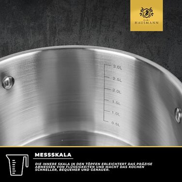 Нержавіюча каструля Karl Hausmann 3.6L, Ø 20 см - каструля з нержавіючої сталі з кришкою для всіх типів плит (індукція)