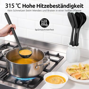 Набір кухонних аксесуарів U-Taste з силікону (5 шт.), стійкий до 315°C, BPA-free, антипригарний, для приготування, перемішування та подачі їжі (чорний)