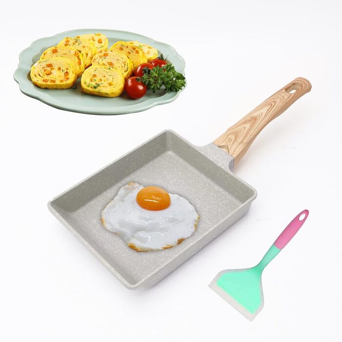 Сковорода RANJIMA Tamagoyaki, антипригарна, алюмінієва, прямокутна, міні-сковорода, для газової/індукційної варильної поверхні, млинці білі