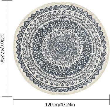 Круглий килим-мандала, бавовна, нековзний, візерунок бохо, 90 см, для спальні, передпокою, вітальні