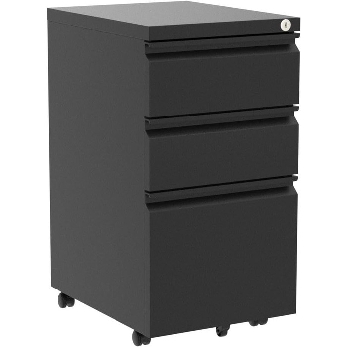 Роликовий контейнер DeHong з металу, мобільний офісний шафка з 3 висувними ящиками, офісний контейнер, з можливістю замка та регульованими паперовими відсіками, збірно-розбірний, для офісу, дому (J-чорний)