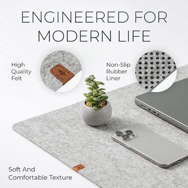 Килимок для столу Nordik з екошкіри та фетру, органайзер для кабелів (Сідло-коричневий, 89,9 x 43,2 см) — великий преміум килимок для миші та захисний підкладник для домашнього офісу