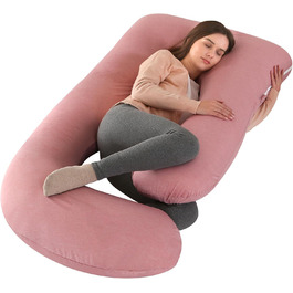 Подушка для вагітних GKXLH - J-подібна подушка для сну та підтримки спини, живота та стегон. Знімне покриття, прохолодне рожеве.