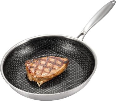 Сковорода з нержавіючої сталі Karl Hausmann 24 см - без покриття, для приготування картоплі, м'яса та овочів, сумісна з індукцією, можна мити в посудомийній машині