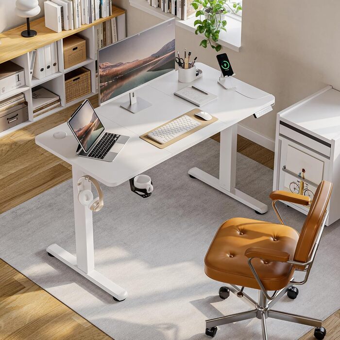 Регульований стіл 120x60 см з USB-C, електричний з пам'яттю, для офісу, стоячий, комп'ютерний, білий Pro