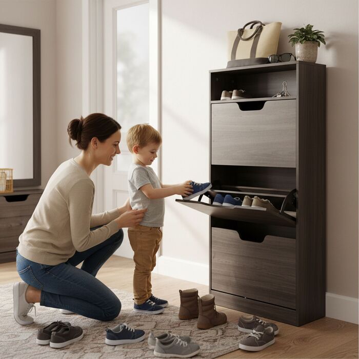 Взуттєва шафа Relaxdays з відкидною дверцями та відкритою полицею