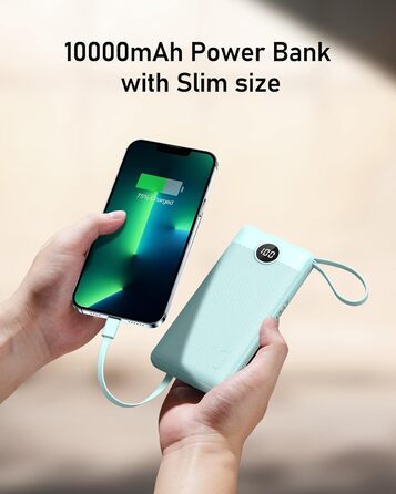 Виходів, 2 входи, LED-дисплей, вбудовані кабелі, сумісний з iPhone тощо., 10000mAh, USB C, 5