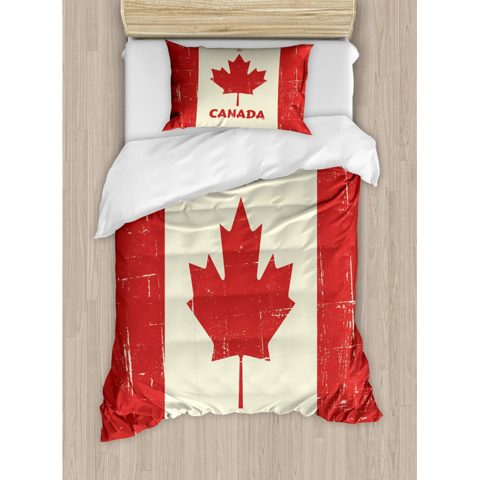 Набір підковдр для односпальних ліжок, концепція Happy Canada, захист від кліщів для алергіків, підходить з наволочкою, 130 x 200 см, слонова кістка