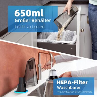 Акумуляторний ручний пилосос PowerClean 2300 для сухого та вологого прибирання з зарядним пристроєм та мийним HEPA-фільтром, безмішковий