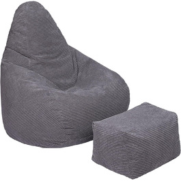 Крісло-мішок Loft 25 зі спинкою для дорослих Вельветова тканина, внутрішня підкладка Ергономічний дизайн для підтримки постави (вугілля, крісло-мішок табурет для ніг)