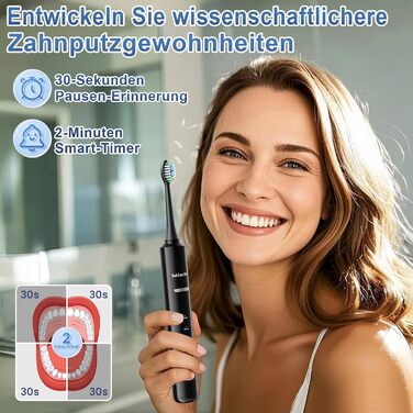 Електрична зубна щітка Betterchoi з магнітною левітацією, 41 000 VPM, 4 насадки, IPX7, 180 днів роботи, 5 режимів, таймер, чорна