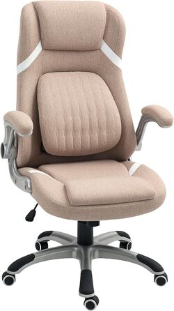 Крісло офісне Vinsetto ергономічне з регульованими підлокітниками та підголівником, з підтримкою попереку, регульоване по висоті, з функцією гойдання та текстильною оббивкою, світло-коричневе