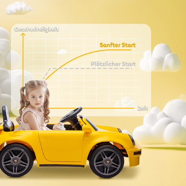 Дитячий електромобіль, 12V, з дистанційним керуванням, м'який старт, MP3-плеєр, світлодіодні ліхтарі, звуковий сигнал, індикатор заряду батареї, жовтий