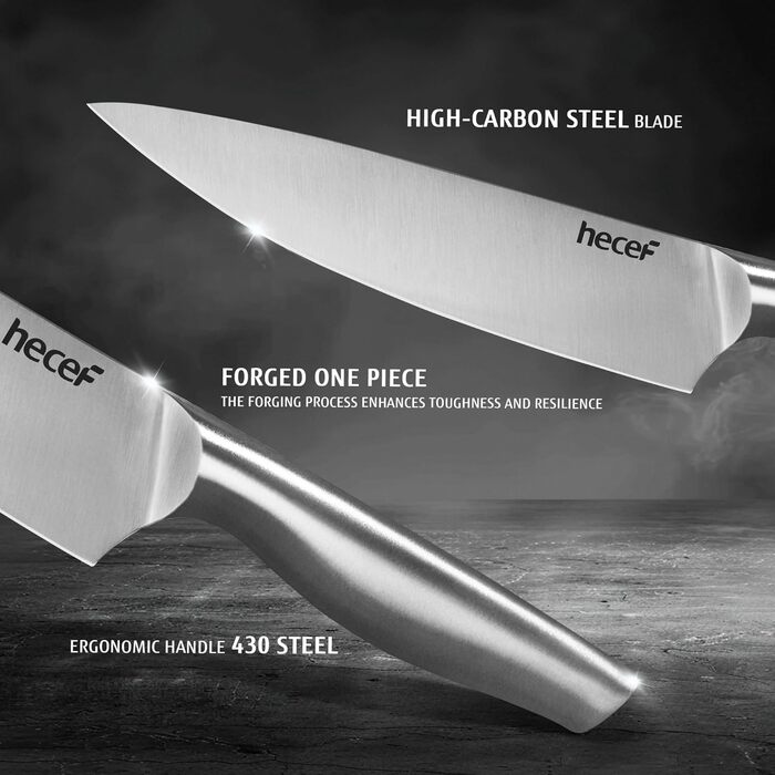 Набір ножів Hecef 6 предметів з підставкою, нержавіюча сталь, кухонні ножі, ергономічні ручки, подарункова коробка