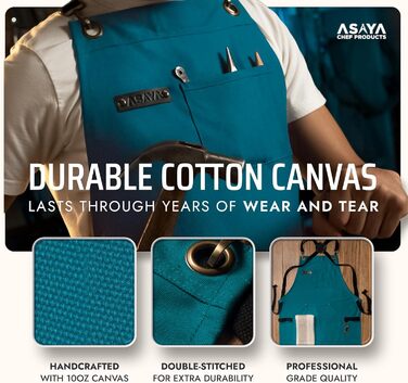 Фартух кухонний Asaya для жінок та чоловіків з рушником та відкривачем для пляшок – 284 мл, канва (синій / зелений)