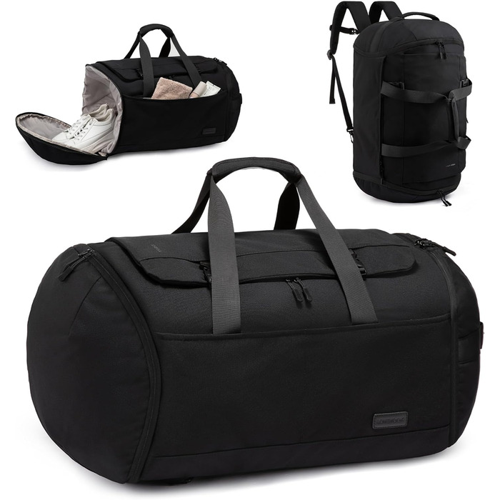 Спортивна сумка LOVEVOOK для чоловіків з відділенням для взуття, 65L, 52x45x28 см, Duffel Bag, для подорожей, Gym Bag, ручна поклажа, чорна