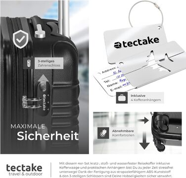 Набір валіз Tectake 4шт: S, M, L, XL з ABS пластику, з колесами, телескопічним ручками та замками. В комплекті вагова шалька та аксесуари для валіз. Чорний колір.