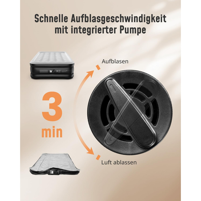 Надувне ліжко Airefina з самонадувною функцією та вбудованим насосом. Розмір 203x152x46 см (подвійне). Для кемпінгу та дому. Міцне гостьове ліжко.