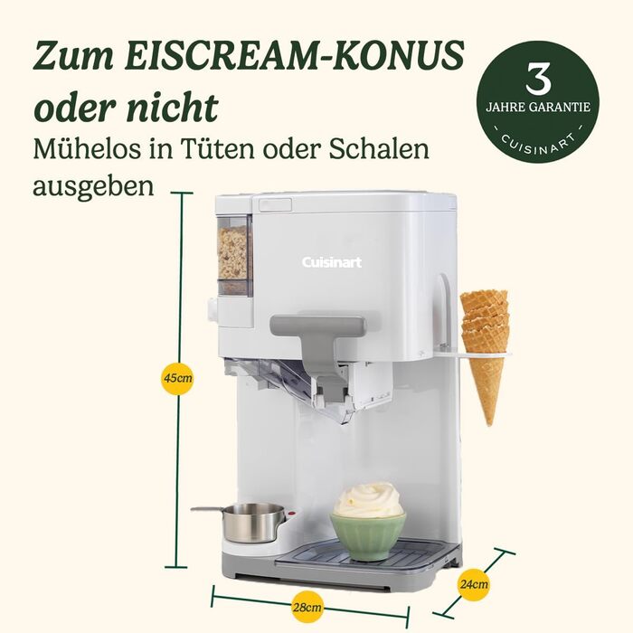 Морозивниця Cuisinart ICE48U для м'якого морозива, джелато, сорбету, безмолочного морозива та замороженого йогурту з автоматичним диспенсером топінгів, 1,42 л, 6 порцій, швидке приготування за 20 хвилин, легке очищення