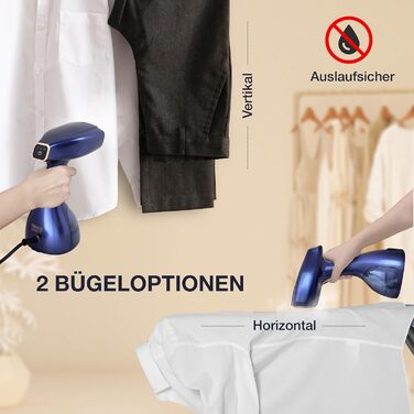 LEBENLANG Пароочищувач для одягу - 1500W, 300ml, з рукавичкою та насадками | Професійний пароочищувач для одягу | Пароочищувач, парогенератор, спрей, блакитний