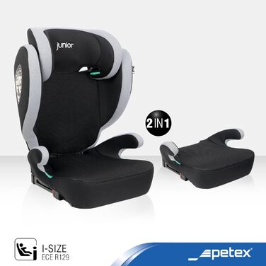 Автокрісло PETEX Auto-Kindersitz Basic Plus i-Size ISOFIX (100-150 см), сірий - безпечний дитячий автосидіння з регульованою висотою