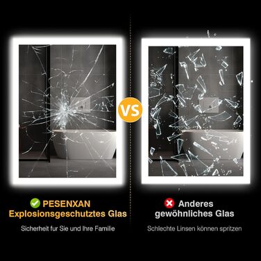 Дзеркало для ванної кімнати з підсвічуванням LED, антизапар, 2 кольори світла (3000K/6500K), нахильний вимикач, прямокутне, 45x60 см