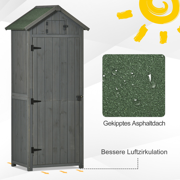 Outsunny Garden Шафа Садовий сарай Садовий сарай Садовий сарай з полицями Асфальтовий дах Вікно Дерево Сірий + Зелений 77 x 54.2 x 179 см | Аосом