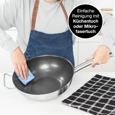 Вафельниця Moritz & Moritz з нержавіючої сталі 30 см з керамічним покриттям нового покоління - підходить для всіх типів плит - антипригарний вок з комірчастою структурою для смаження, тушкування та варіння без кришки