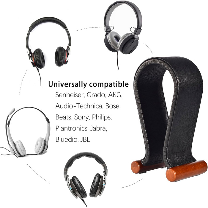 Підставка для навушників SAMDI з дерева та шкіри, універсальна, для геймінгу, дому, офісу (чорний)