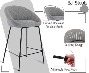 Набір з 2 барних стільців Chairus: міцний металевий каркас, сидіння з льону, для кухні/домашнього бару, сірий