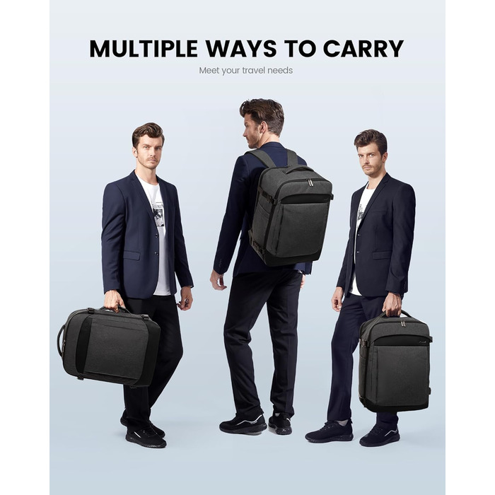 Рюкзак LOVEVOOK для ручної поклажі (40x20x25 см) - 20L, для ноутбука 14 дюймів, чорно-сірий, з відділенням для мокрого та сухого